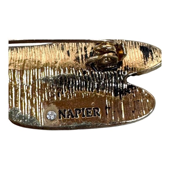 Vintage Napier Dragonfly Rhinestone Brooch Pin Enamel Gold Tone & Brown Accents - Picture 3 of 8